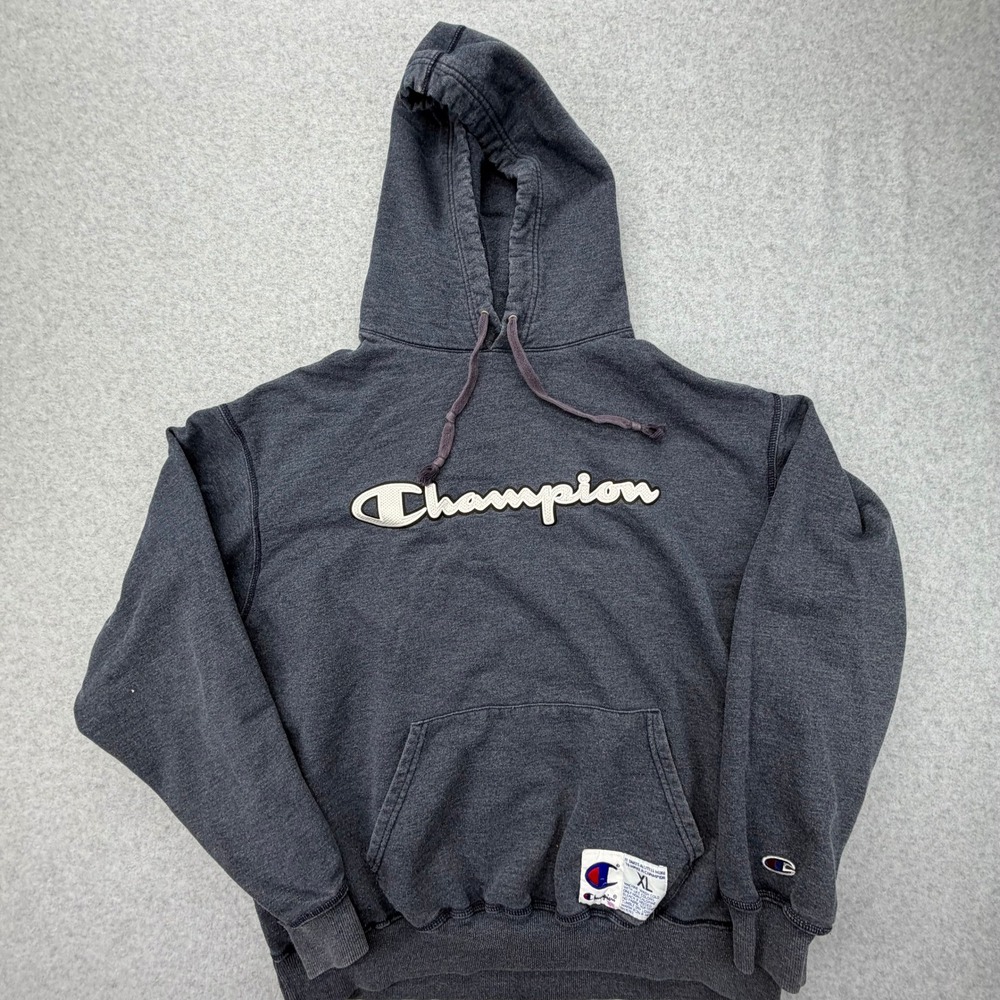 Champion Mens XL Charcoal Gray Heather Script Logo‎ Pullover Hoodie Sweatshirt